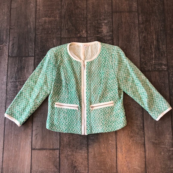 CAbi Green Tweed Zip-Up Jacket Size 8 - Picture 2 of 8